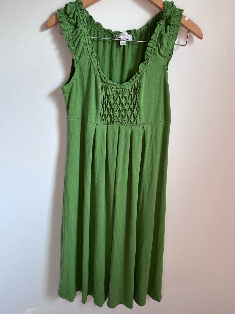 DressBarn Green Sleeveless Midi Dress Ruffle Trim Empire Waist Size Women’s 6